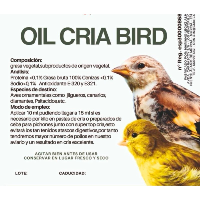Oil Cría Bird - Ornizin Oil Cría Bird - Ornizin